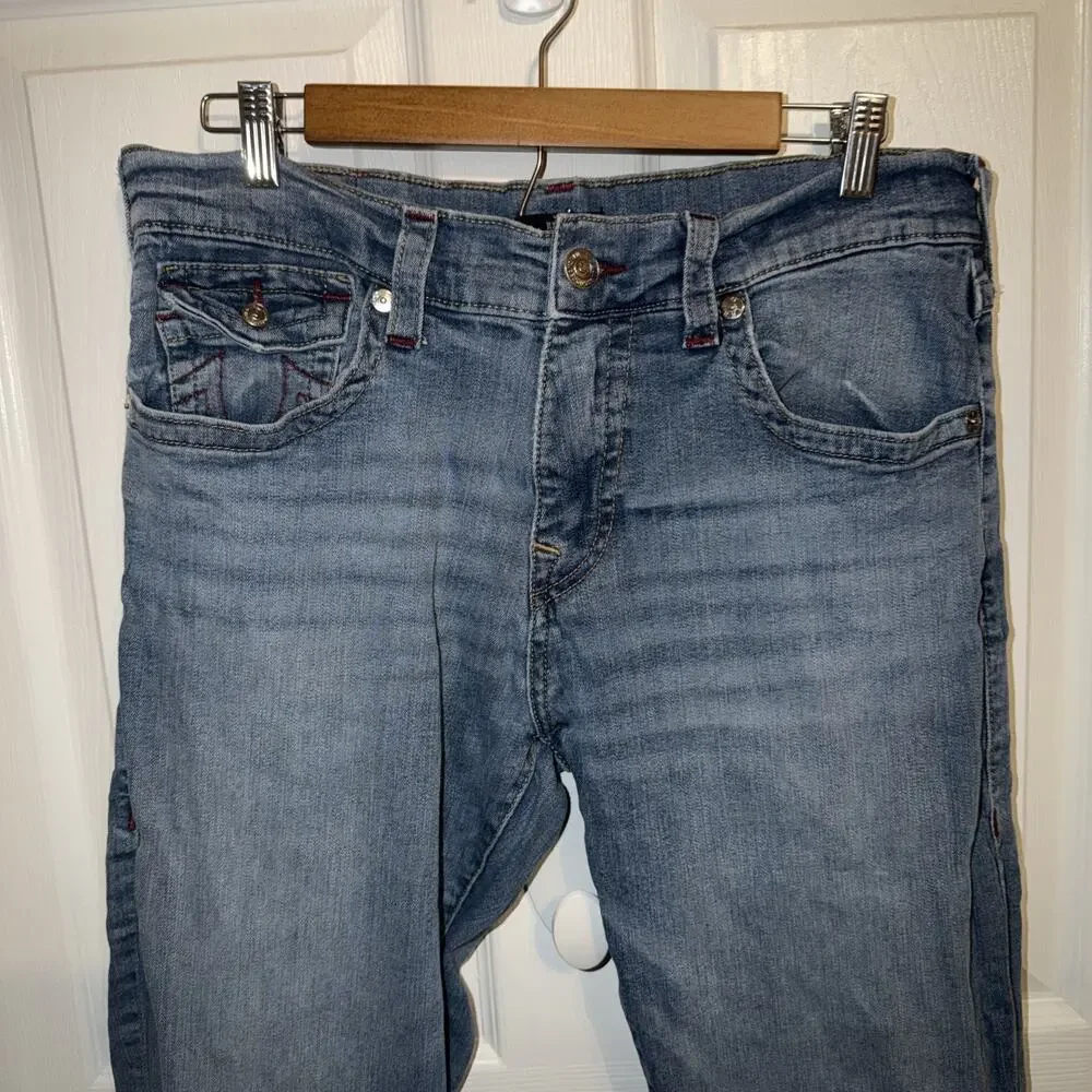 True Religion Men’s Blue Jeans Stretch Ricky Relaxed Straight‎ Size 34 Flap